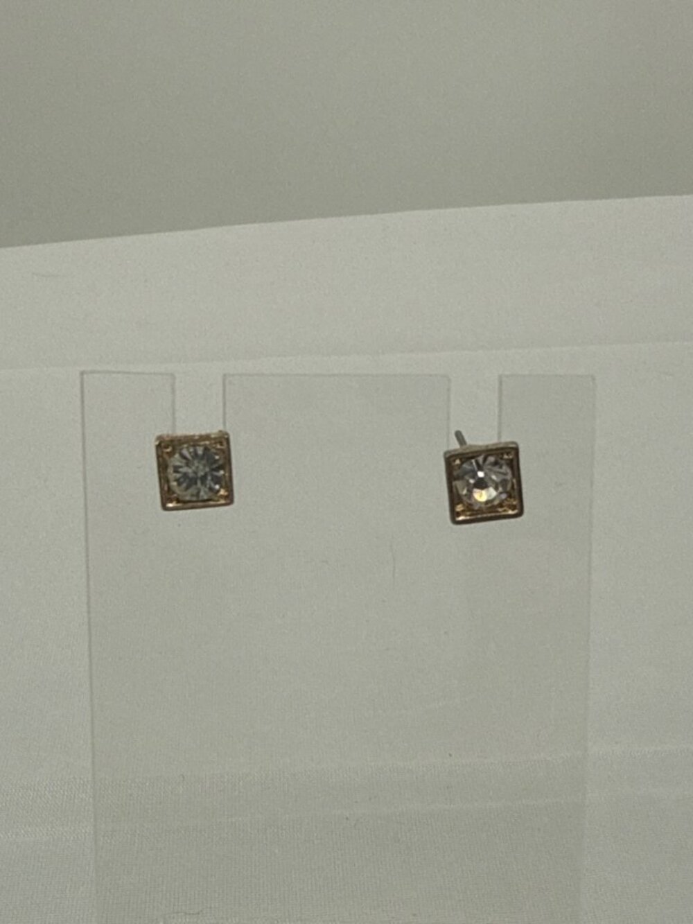 Gold Square Framed Crystal Solitaire Stud Earrings Minimalist Chic